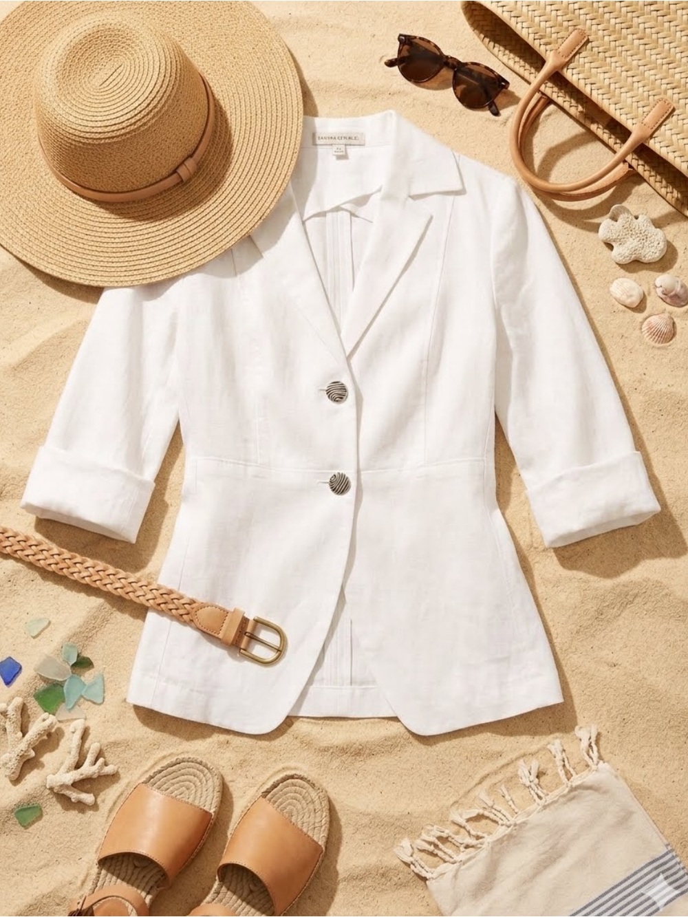 Banana Republic Light White Slim Linen Two Button Summer Blazer Jacket - Size 0